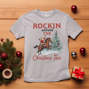 Cowboy Santa Western Christmas T Shirt Rockin Around The Xmas Tree TS14 Ice Gray Print Your Wear