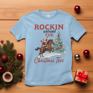 Cowboy Santa Western Christmas T Shirt Rockin Around The Xmas Tree TS14 Light Blue Print Your Wear