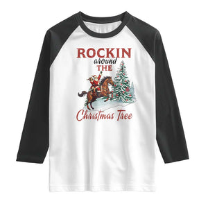Cowboy Santa Western Christmas Raglan Shirt Rockin Around The Xmas Tree TS14 White Black Print Your Wear