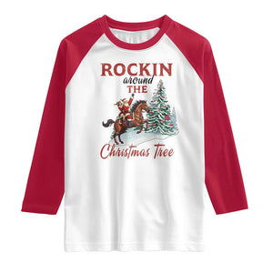 Cowboy Santa Western Christmas Raglan Shirt Rockin Around The Xmas Tree TS14 White Red Print Your Wear