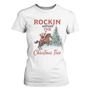 Cowboy Santa Western Christmas T Shirt For Women Rockin Around The Xmas Tree TS14 White Print Your Wear