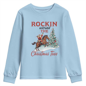Cowboy Santa Western Christmas Youth Sweatshirt Rockin Around The Xmas Tree TS14 Light Blue Print Your Wear