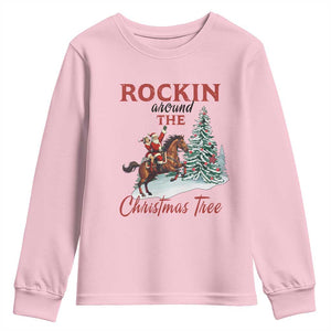 Cowboy Santa Western Christmas Youth Sweatshirt Rockin Around The Xmas Tree TS14 Light Pink Print Your Wear