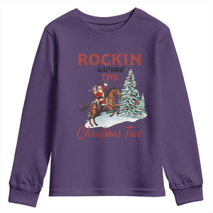 Cowboy Santa Western Christmas Youth Sweatshirt Rockin Around The Xmas Tree TS14 Purple Print Your Wear