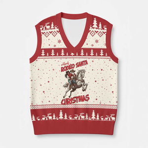 Black Cowboy Santa Xmas V-Neck Knit Sweater Vest African American Western - Print Your Wear