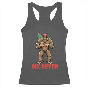 67 Six Seven Racerback Tank Top Funny Bigfoot Trump Support Christmas TS14 Dark Heather Print Your Wear