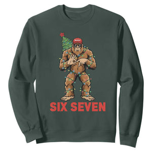 67 Six Seven Sweatshirt Funny Bigfoot Trump Support Christmas TS14 Dark Forest Green Print Your Wear