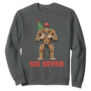 67 Six Seven Sweatshirt Funny Bigfoot Trump Support Christmas TS14 Dark Heather Print Your Wear