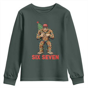 67 Six Seven Youth Sweatshirt Funny Bigfoot Trump Support Christmas TS14 Dark Forest Green Print Your Wear