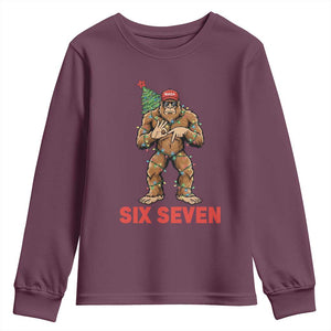 67 Six Seven Youth Sweatshirt Funny Bigfoot Trump Support Christmas TS14 Maroon Print Your Wear