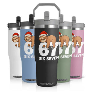 67 Six Seven Flip Straw Tumbler Funny Sloth Christmas TS14 Print Your Wear