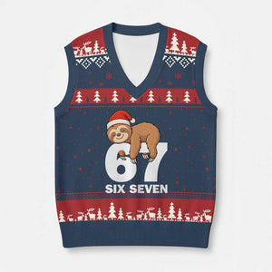 67 Six Seven V-Neck Knit Sweater Vest Funny Sloth Xmas TS14 Navy Red Print Your Wear
