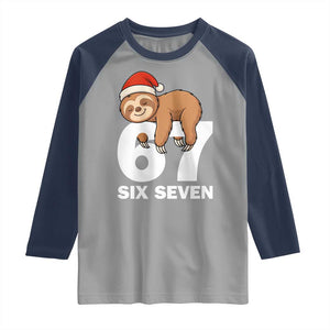67 Six Seven Raglan Shirt Funny Sloth Christmas TS14 Sport Gray Navy Print Your Wear