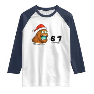 67 Six Seven Raglan Shirt Funny Bigfoot Christmas TS14 White Navy Print Your Wear