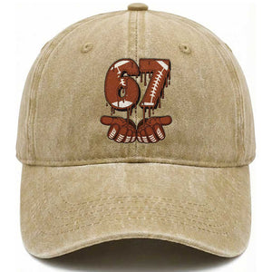 67 Six Seven Washed Cotton Baseball Cap Funny Football Meme TS14 Washed Cap Universal Fit Khaki Print Your Wear