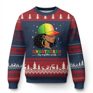 Afro African American Ugly Christmas Sweater Unbothered By Negative Souls Black Sassy Queen TS14 Navy Red Print Your Wear