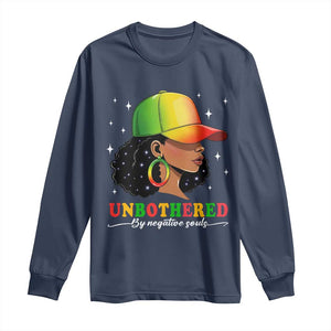 Afro African American Long Sleeve Shirt Unbothered By Negative Souls Black Sassy Queen TS14 Navy Print Your Wear