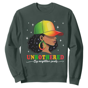 Afro African American Sweatshirt Unbothered By Negative Souls Black Sassy Queen TS14 Dark Forest Green Print Your Wear