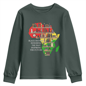 Black History Teacher Youth Sweatshirt Black History Honoring The Past Inspiring The Future TS14 Dark Forest Green Print Your Wear