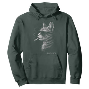 Fck Ice Hoodie Funny Cat Smoking Anti ICE Meme TS14 Dark Forest Green Print Your Wear