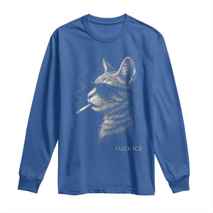Fck Ice Long Sleeve Shirt Funny Cat Smoking Anti ICE Meme TS14 Royal Blue Print Your Wear