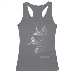 Fck Ice Racerback Tank Top Funny Cat Smoking Anti ICE Meme TS14 Charcoal Print Your Wear