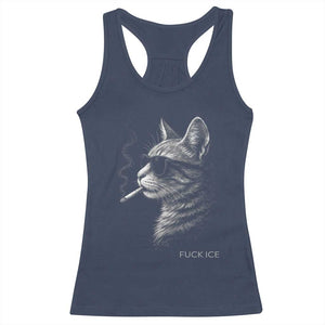 Fck Ice Racerback Tank Top Funny Cat Smoking Anti ICE Meme TS14 Navy Print Your Wear