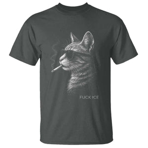 Fck Ice T Shirt Funny Cat Smoking Anti ICE Meme TS14 Dark Heather Print Your Wear