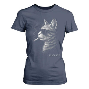 Fck Ice T Shirt For Women Funny Cat Smoking Anti ICE Meme TS14 Navy Print Your Wear