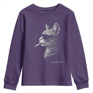 Fck Ice Youth Sweatshirt Funny Cat Smoking Anti ICE Meme TS14 Purple Print Your Wear