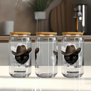 Funny Cowboy Cat Smoking Anti ICE Protest Meme Glass Can TS14 Print Your Wear