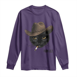 Funny Cowboy Cat Smoking Anti ICE Protest Meme Long Sleeve Shirt TS14 Purple Print Your Wear