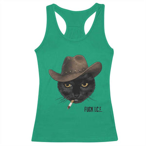 Funny Cowboy Cat Smoking Anti ICE Protest Meme Racerback Tank Top TS14 Irish Green Print Your Wear