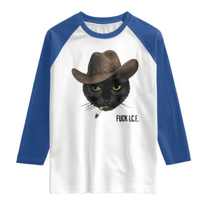 Funny Cowboy Cat Smoking Anti ICE Protest Meme Raglan Shirt TS14 White Royal Print Your Wear