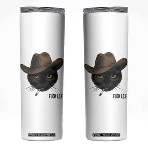 Funny Cowboy Cat Smoking Anti ICE Protest Meme Skinny Tumbler TS14 White Print Your Wear