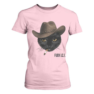 Funny Cowboy Cat Smoking Anti ICE Protest Meme T Shirt For Women TS14 Light Pink Print Your Wear