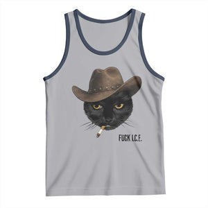 Funny Cowboy Cat Smoking Anti ICE Protest Meme Tank Top TS14 Athletic Heather Navy Print Your Wear
