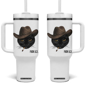 Funny Cowboy Cat Smoking Anti ICE Protest Meme Tumbler With Handle TS14 One Size: 40 oz White Print Your Wear