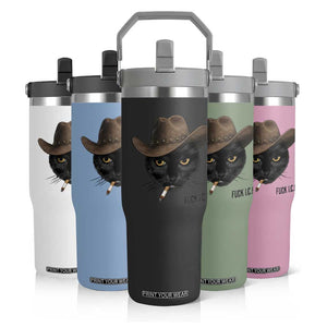 Funny Cowboy Cat Smoking Anti ICE Protest Meme Flip Straw Tumbler TS14 Print Your Wear