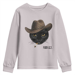 Funny Cowboy Cat Smoking Anti ICE Protest Meme Youth Sweatshirt TS14 Ice Gray Print Your Wear