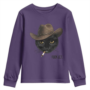 Funny Cowboy Cat Smoking Anti ICE Protest Meme Youth Sweatshirt TS14 Purple Print Your Wear