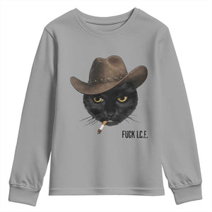 Funny Cowboy Cat Smoking Anti ICE Protest Meme Youth Sweatshirt TS14 Sport Gray Print Your Wear