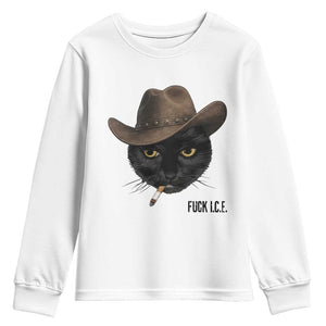 Funny Cowboy Cat Smoking Anti ICE Protest Meme Youth Sweatshirt TS14 White Print Your Wear