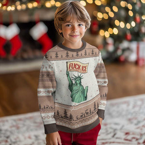 Fck Ice No Human Is Illegal Ugly Christmas Sweater Statue of Liberty Anti ICE Immigration Human Rights Protest TS14 Mocha Mousse Print Your Wear