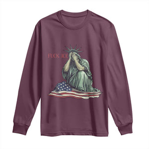 Statue of Liberty Anti ICE Deportation Human Rights Protest Long Sleeve Shirt TS14 Maroon Print Your Wear