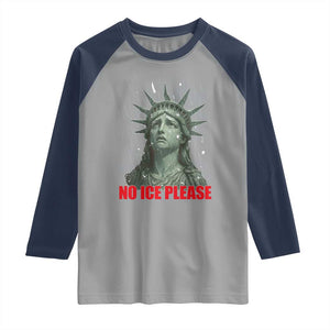 No Ice Please Raglan Shirt Statue of Liberty Crying Anti ICE Deportation Human Rights TS14 Sport Gray Navy Print Your Wear