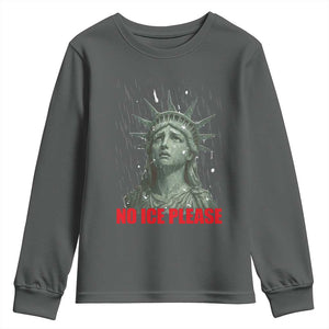 No Ice Please Youth Sweatshirt Statue of Liberty Crying Anti ICE Deportation Human Rights TS14 Dark Heather Print Your Wear