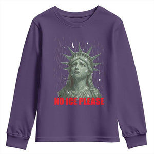 No Ice Please Youth Sweatshirt Statue of Liberty Crying Anti ICE Deportation Human Rights TS14 Purple Print Your Wear