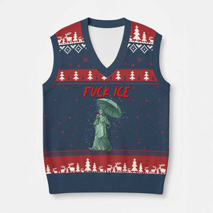 Statue of Liberty Crying Anti ICE Protest Meme V-Neck Knit Sweater Vest TS14 Navy Red Print Your Wear
