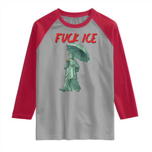Statue of Liberty Crying Anti ICE Protest Meme Raglan Shirt TS14 Sport Gray Red Print Your Wear